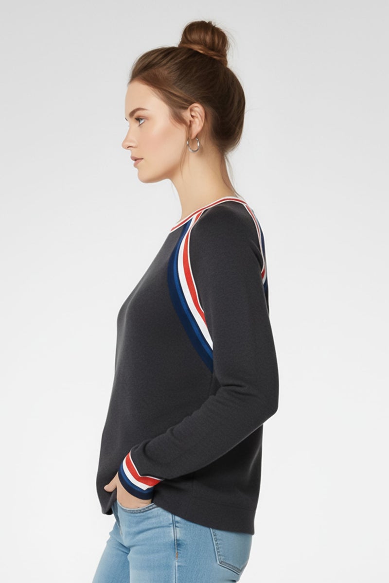 LACOSTE Women Crew Neck Heather Sweater, Dark Grey - Image 3